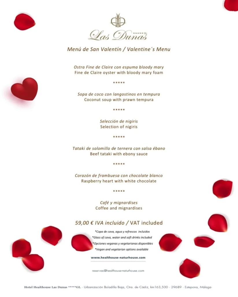 Menu de San Valentin en HealthHouse Las Dunas
